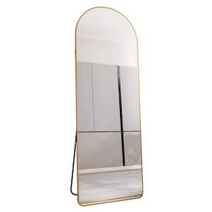 23.2 in. W x 64.9 in. H Arched Aluminum Framed Wall Bathroom Vanity Mirror in Gold