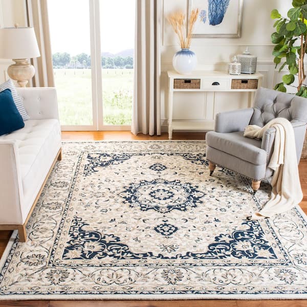 Micro-Loop Ivory/Navy 8 ft. x 10 ft. Geometric Area Rug