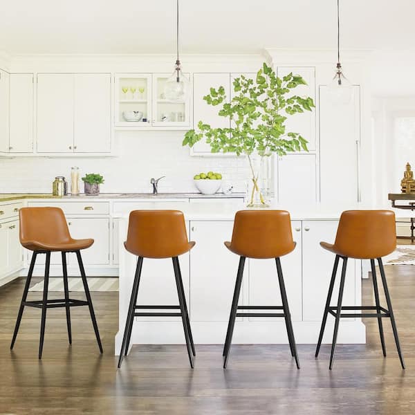 41 in. Whiskey Brown 30 in. H Low Back Metal Frame Cushioned Counter Height Bar Stool with Faux Leather seat (Set of 4)