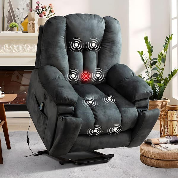 40.6" W Grey Oversize Power Lift Recliner Chair with Massage and Heating