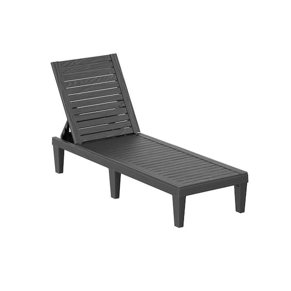 1-Piece Plastic Outdoor Chaise Lounge with 5-Level Adjustable Backrest Patio Lounge Chair Set w/440lbs. Weight Capacity
