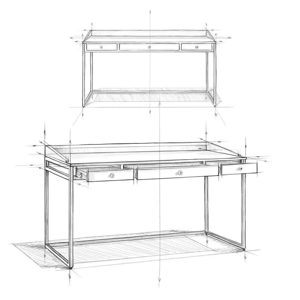 Industrial Distressed Charcoal Brown Acacia Wood Desk with Drawer