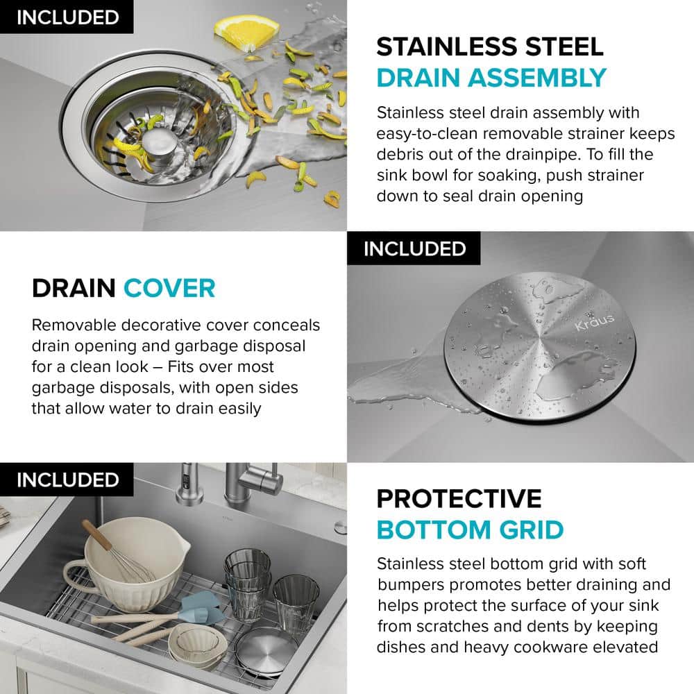 25-Inch Satin Stainless Steel Single Bowl Drop-In Kitchen Sink Set