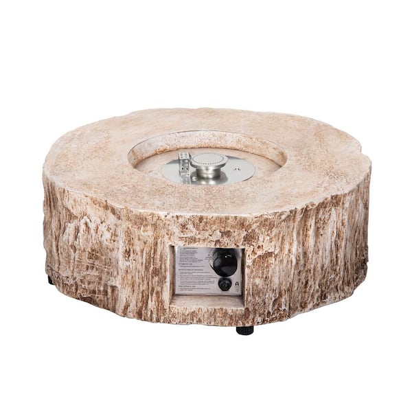 ITOPFOX 28 x 10 in. Round Stone Propane Brown Fire Pit with Water Proof Cover and Lava Rock