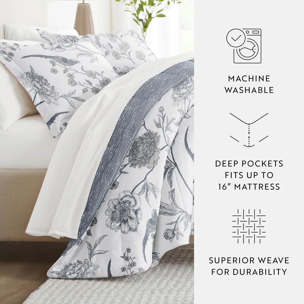 Full Blue Floral Microfiber Comforter and Sheet Set