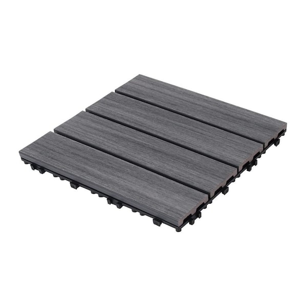 COOLSHARK 11.8 in. x 11.8 in. Outdoor WPC Wood-Plastic Composite Patio Interlocking Deck Tiles Flooring, Dark Gray (Set of 11)