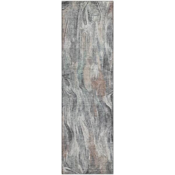 Mayfield Premium Machine Washable Abstract AMF2269 Gray 2 ft. x 7 ft. Runner Rug