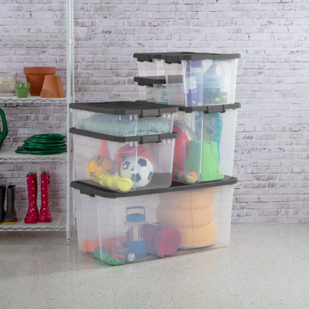 Sterilite 108 Quart Clear Plastic Stacker Storage Containers with Latching Lid