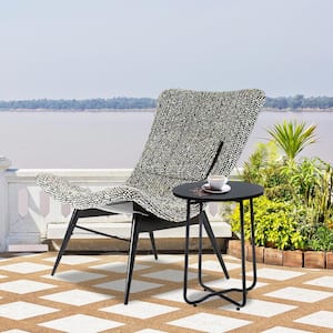 20 in. Black Round Outdoor Side Table, Marble for Garden, Porch and Backyard