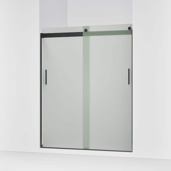 Levity 56-60 in. W x 74 in. H Sliding Frameless Shower Door in Matte Black with 1/4 in.Thick Frosted Tempered Glass