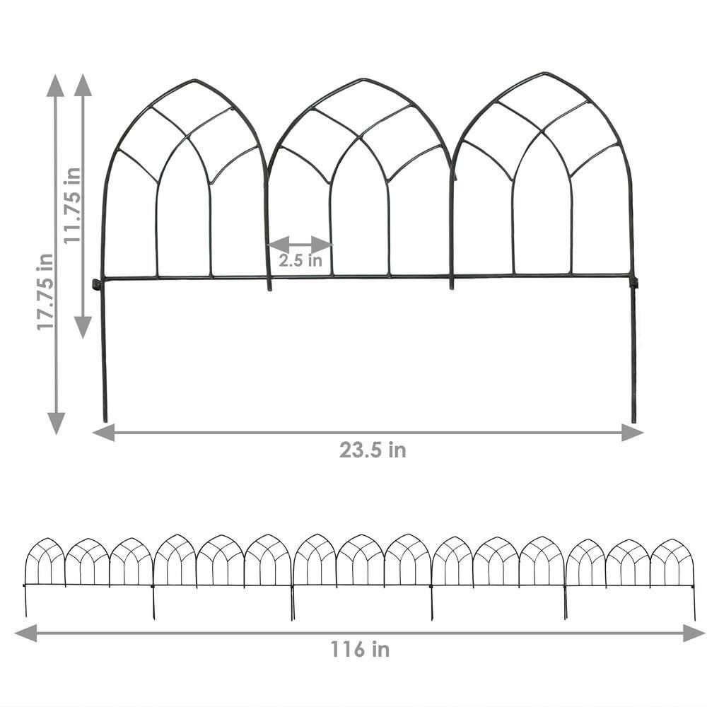 Narbonne Black Steel Gothic Garden Fence Panels Set of 5