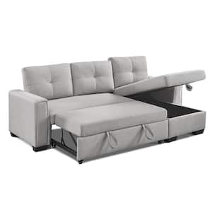 Modern Series 92 in. Light Grey Solid Velvet Polyester Full Size Sofa Bed with Storage