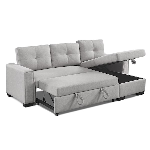 OS Home and Office Furniture Modern Series 92 in. Light Grey Solid Velvet Polyester Full Size Sofa Bed with Storage