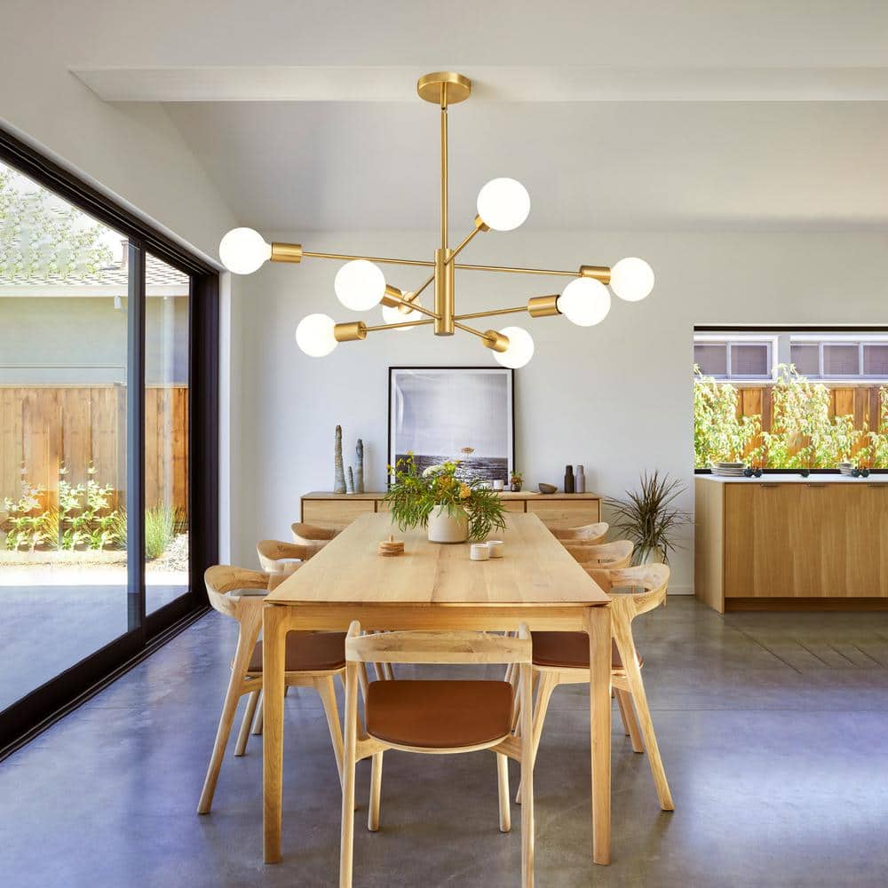 Gold 8-Light Sputnik Chandelier with Adjustable Rods