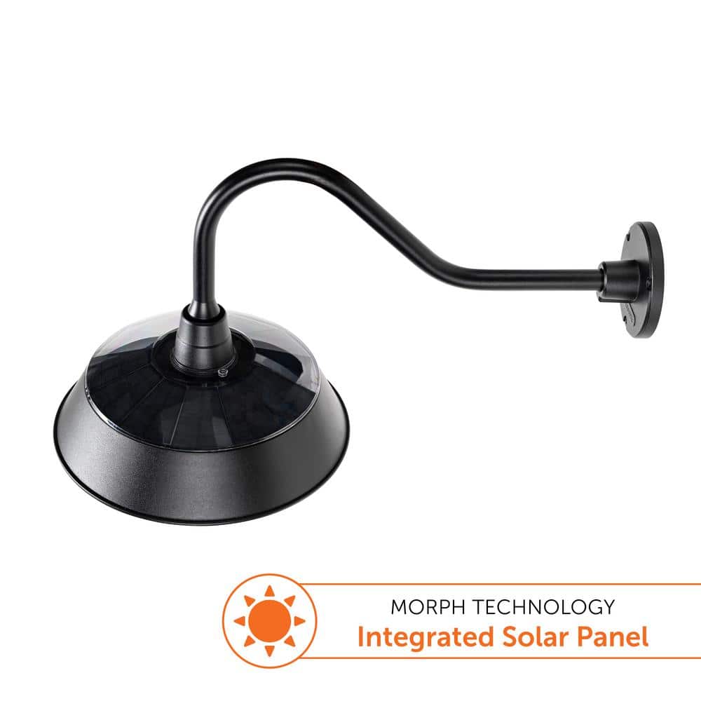 Black Aluminum Solar Barn Light with Gooseneck Design