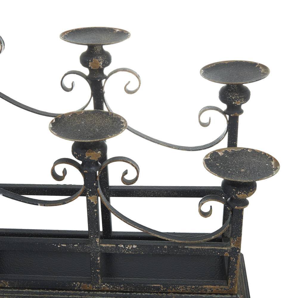 Vintage-Inspired Distressed Black Iron 8" Tabletop Candelabra