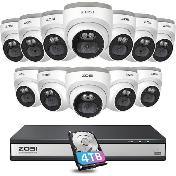 16-Channel 4TB POE NVR Home Security Camera System with 12 Wired 4MP(1440P) QHD 2.5K Audio Outdoor Dome Cameras