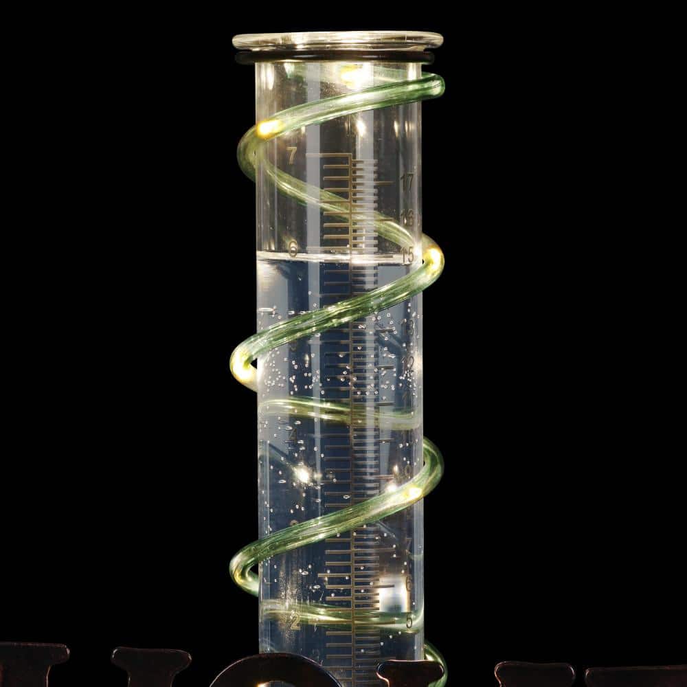 Green Metal Solar Hummingbird Rain Gauge Garden Stake