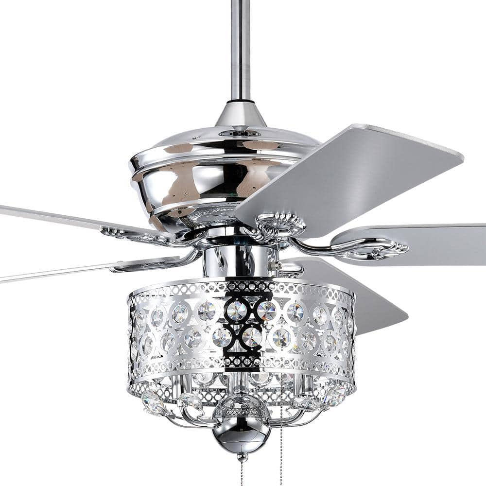 Lasaideal 52 in. Indoor Down rod Mount Crystal Chrome Ceiling Fan with Light Kit and Pull chain