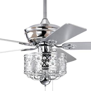 52 in. Indoor Down rod Mount Crystal Chrome Ceiling Fan with Light Kit and Pull chain