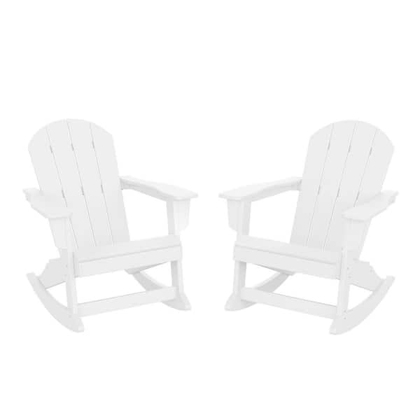 Laguna 2-Pack Fade Resistant Outdoor Patio HDPE Poly Plastic Classic Adirondack Porch Rocking Chairs in White