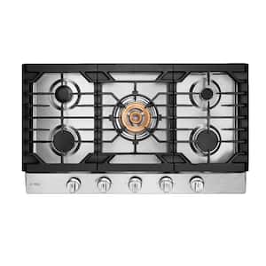 Tri-Ring 36 in. Gas Cooktop in Stainless Steel with 5 Burners Including Flame Failure Device