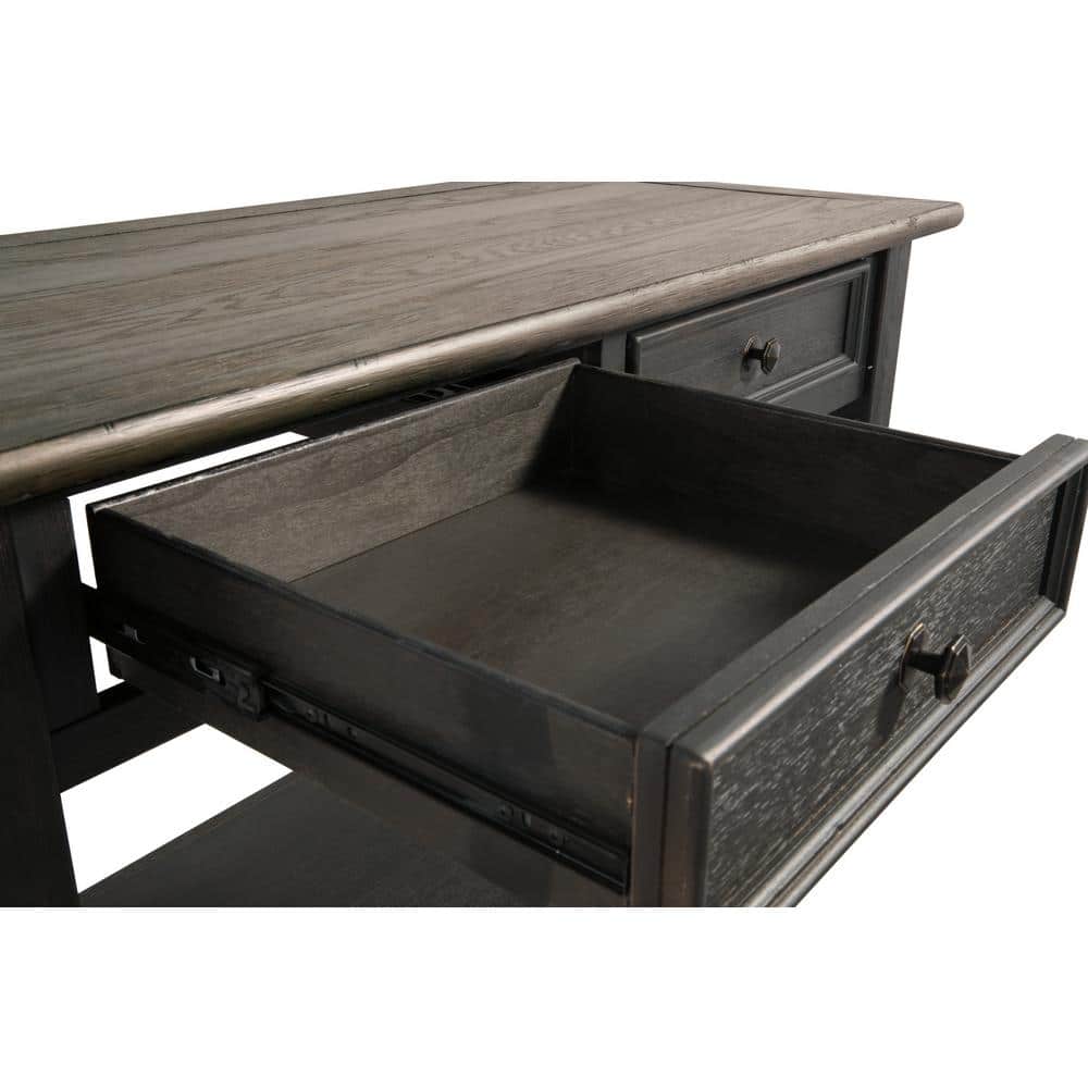 Contemporary Black and Brown Rectangular Sofa Table with Storage