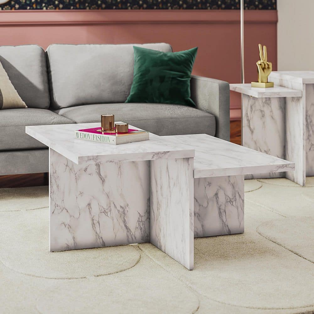 Brielle Two-Tiered 35 in. Faux Black Marble Top Coffee Table