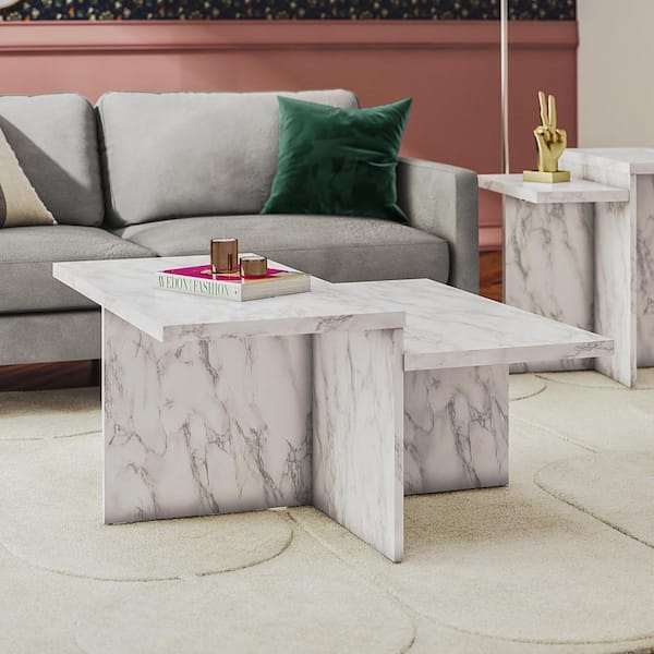 Ameriwood Brielle Two-Tiered 35 in. Faux Black Marble Top Coffee Table