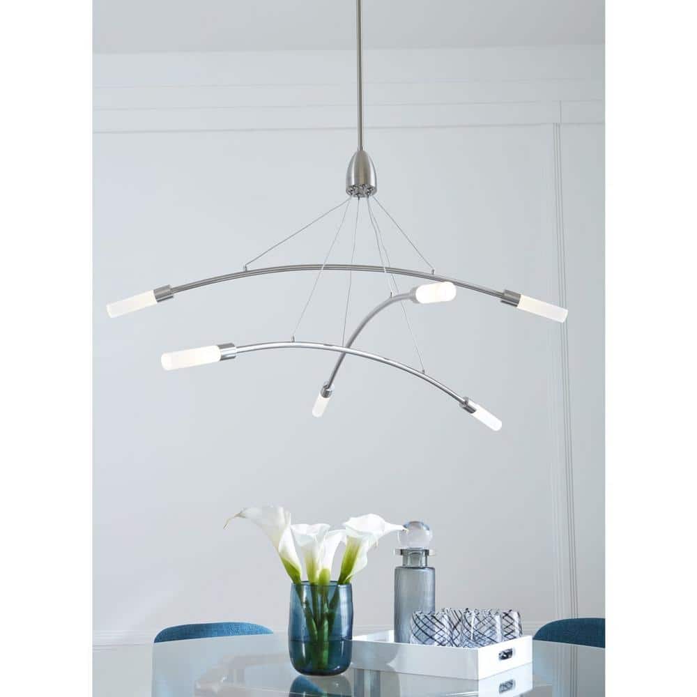 Kylo 6-Light Brushed Nickel LED Chandelier with Frosted Acrylic Shades