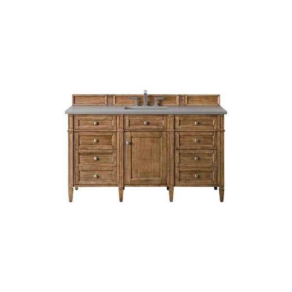 James Martin Vanities Brittany 60.0 in. W x 23.5 in. D x 34 in. H Bathroom Vanity in Saddle Brown with Grey Expo Quartz Top
