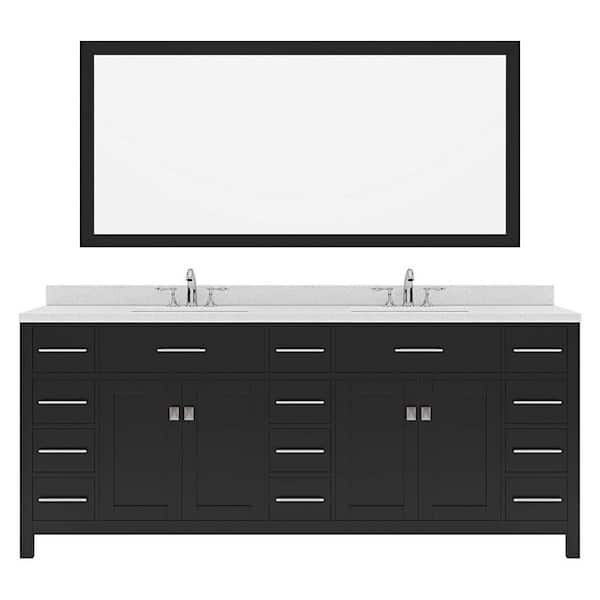 Virtu USA Caroline Parkway 78 in. W x 22 in. D x 35 in. H Double Sink Bath Vanity in Espresso with Quartz Top and Mirror
