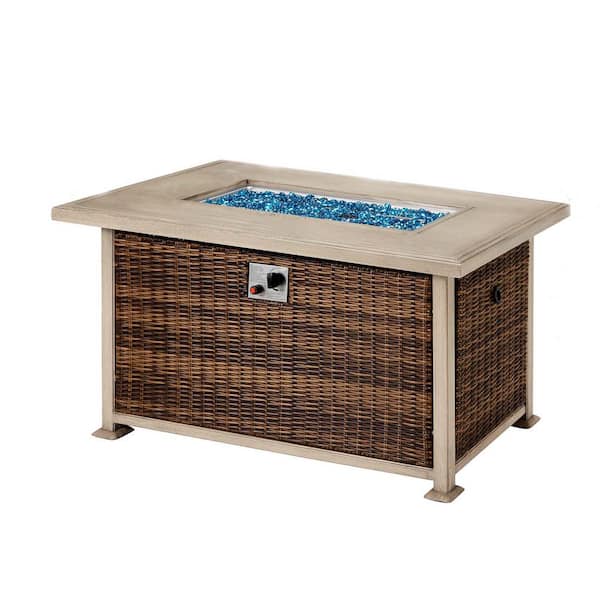 Miscool 50.1 in. Brown Wicker Propane Fire Pit Table, 50,000 BTU Auto-Ignition Gas With CSA Certification and Aluminum Tabletop