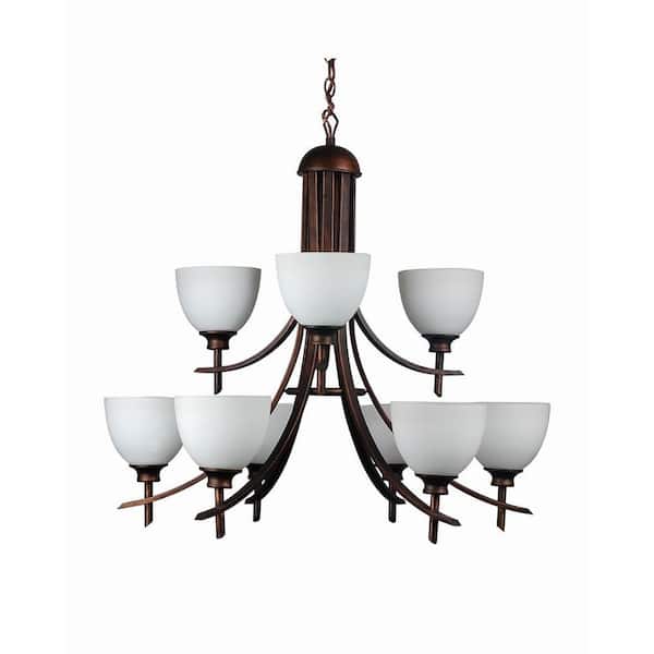 Green Matters 9-Light Oil-Rubbed Bronze Chandelier with Etched Dove White Glass Shade