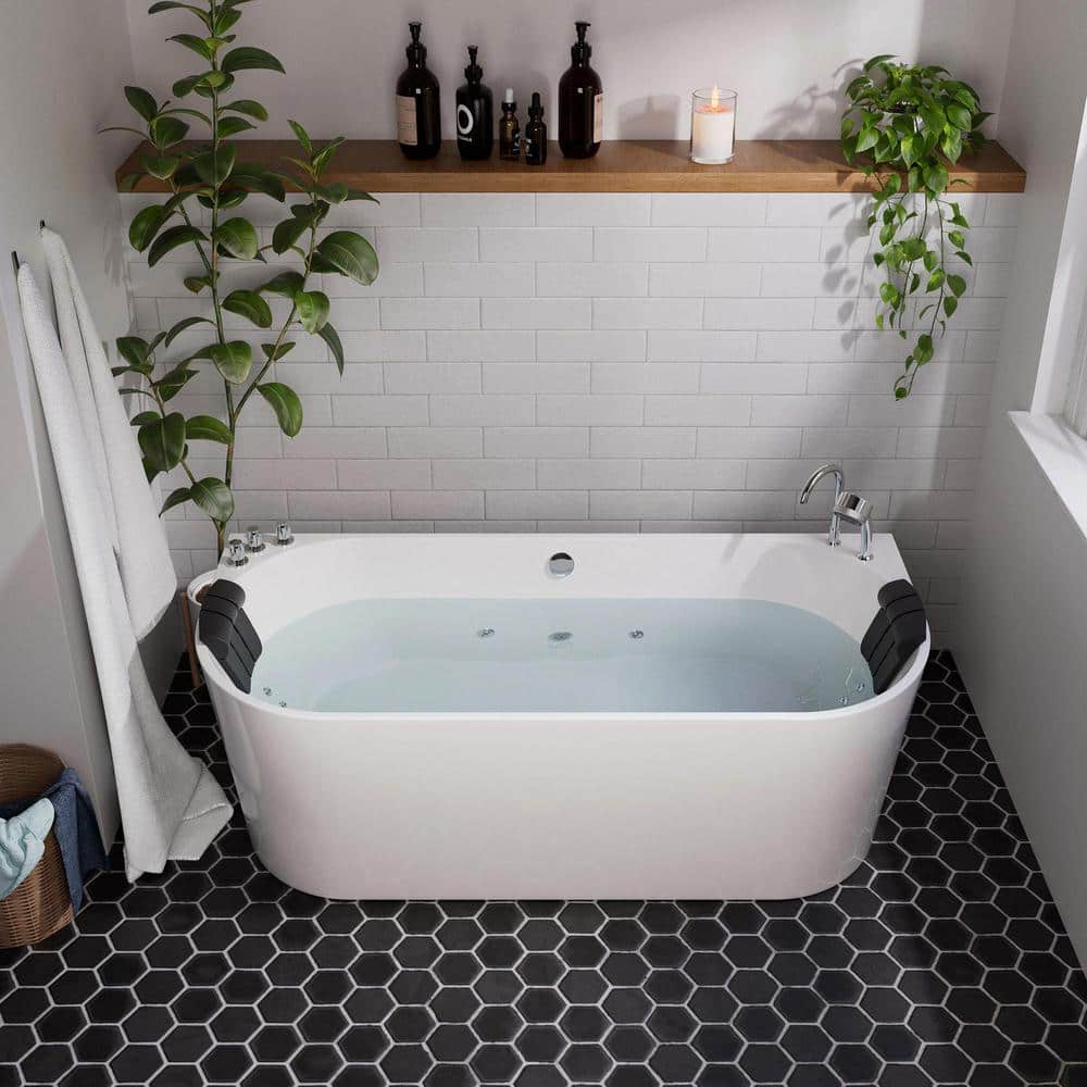 67'' White Acrylic Freestanding Whirlpool Bathtub with Faucet