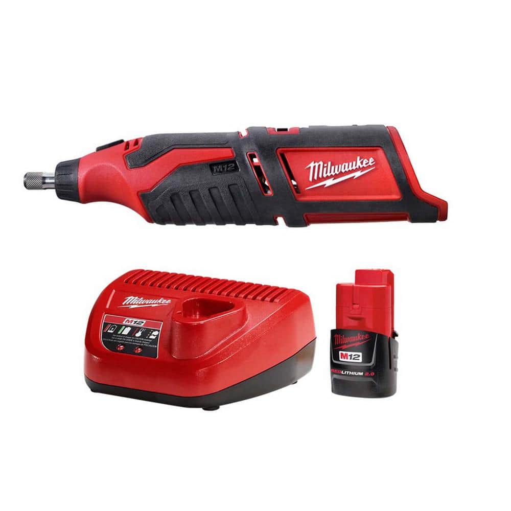 Milwaukee M12 12V Lithium-Ion Cordless Rotary Tool w/Compact Battery Pack  2.0Ah and Charger Starter Kit 2460-20-48-59-2420 The Home Depot