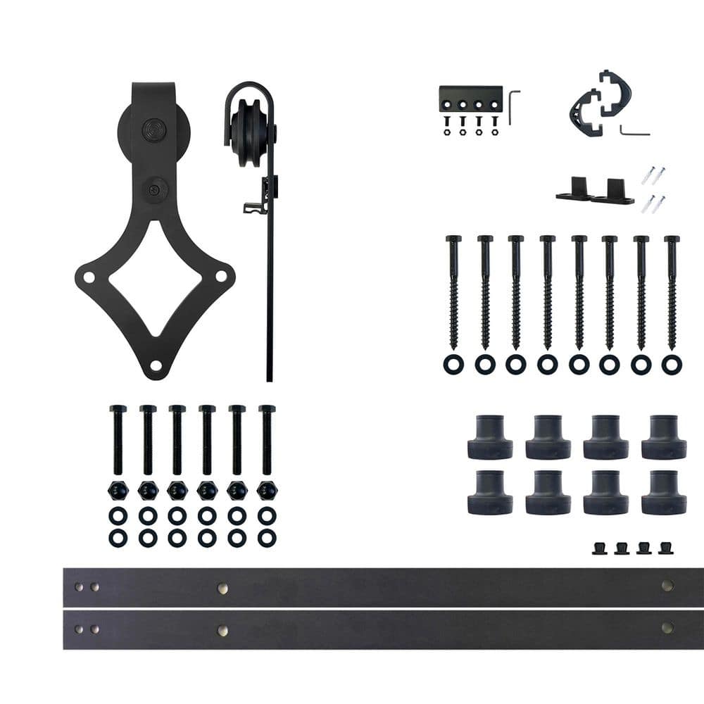 10 ft./120 in. Black Rustic Non-Bypass Sliding Barn Door Hardware Kit Diamond Design Roller for Single Door price history on PriceWatchPro