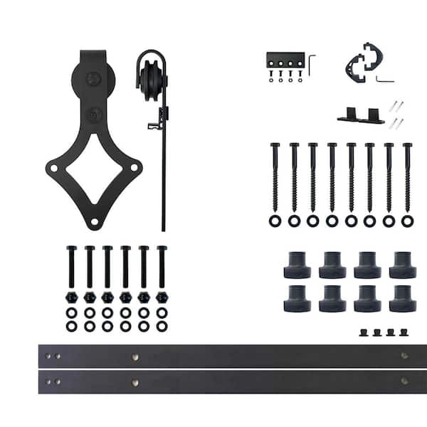 HOMACER 10 ft./120 in. Black Rustic Non-Bypass Sliding Barn Door Hardware Kit Diamond Design Roller for Single Door
