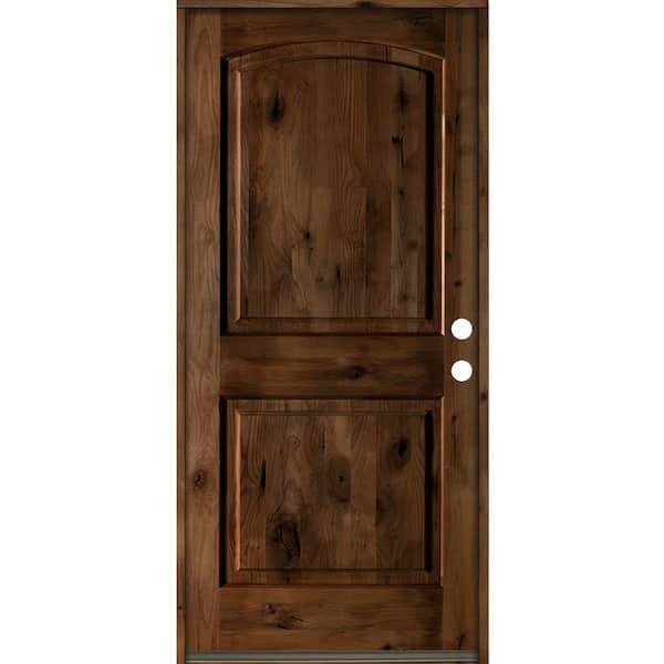 Krosswood Doors 32 in. x 80 in. Rustic Knotty Alder Arch Top Provincial Stain Left-Hand Inswing Wood Single Prehung Front Door