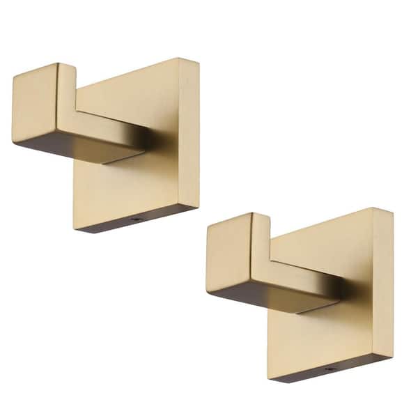 AVITAS Stainless Steel Wall-Mounted J-Hook Bathroom Robe/Towel Hook in Brushed Gold (2-Pack)