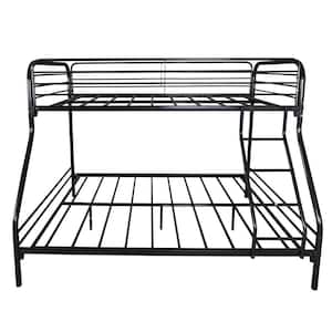 Sturdy Black Twin Full Metal Bunk Bed Platform Bed with Enhanced Upper-Level Guardrail