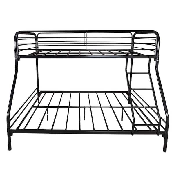 sumyeg Sturdy Black Twin Full Metal Bunk Bed Platform Bed with Enhanced Upper-Level Guardrail