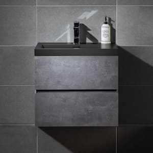 CA 23.6 in. W x 19.6 in. D x 22.5 in. H Single Sink Floating Bath Vanity in Gray with Black Quartz Top