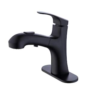 Single Handle Single Hole Pull Out Bathroom Faucet, with 3 Modes Pull Down Sprayer in Matte Black