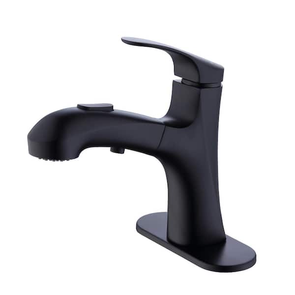 cadeninc Single Handle Single Hole Pull Out Bathroom Faucet, with 3 Modes Pull Down Sprayer in Matte Black