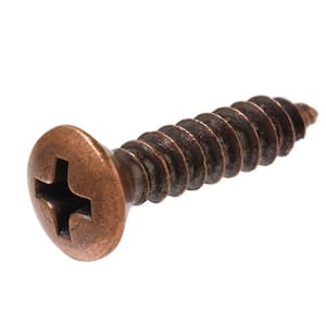 #8 x 3/4 in. Phillips Oval Head Decor Screws in Antique Copper (4-Pack)