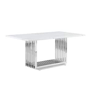 Lisa White Marble 79 in. Double Pedestal in Dining Table Seats 8 Stainless Steel Base
