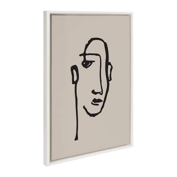 Kate and Laurel Sylvie Minimalist Neutral Line Art Drawing Face by the Creative Bunch Studio Framed Art Print 23 in. x 33 in.