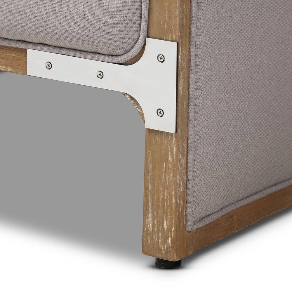 Beige Linen and Oak Barrel Accent Chair