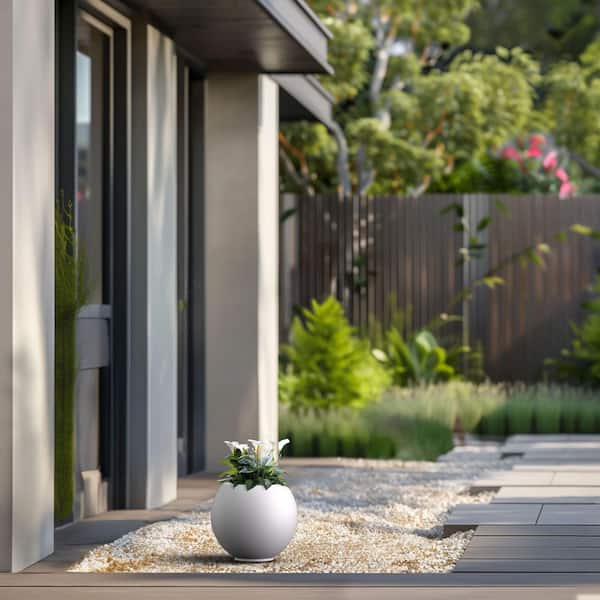 Sapcrete 7.9 in. Small Crisp White Concrete Round planter / Pot with drainage holes
